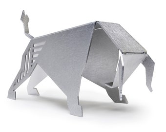 Metal Charging Bull | Stock market bull | Modern metal figurine | brushed metal silver finishing