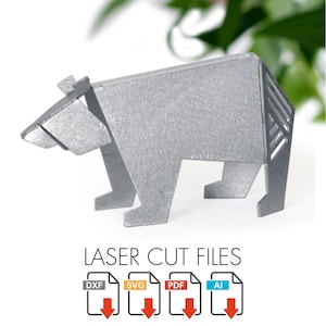Sculpture d'ours | Statue d'ours moderne | Figurine géométrique | Fichiers DXF | Origami en métal | Découpe CNC au laser plasma | Métal découpé au laser