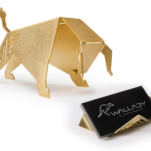 Conjunto de accesorios de escritorio de latón geométrico / soporte de tarjeta de visita y figura de toro / regalo de cumpleaños de Tauro / regalo para él