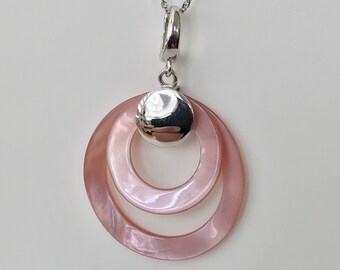 Pink Mother of Pearl Pendant on 925 Sterling Silver Rhodium plated