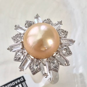 Elegant 11mm Natural Color Golden South Sea Cultured Pearl Ring with White Topaz accent