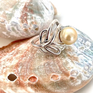 10mm Natural Champagne Color Golden South Sea Cultured Pearl Ring