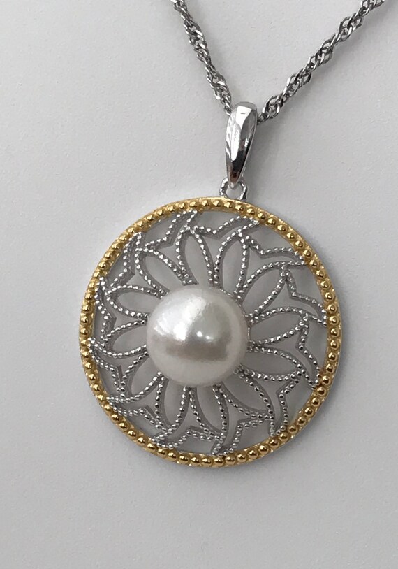 Collier Pendentif Perle Akoya Japonaise 8,0 Mm Blanc-rose - Or Jaune 18 Carats, Chaîne Réglable, Neuf Sans Emballage