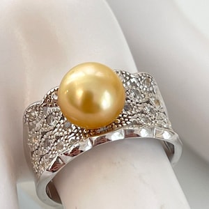 8mm Golden South Sea Cultured Pearl & White Topaz Ring