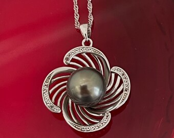 Boucles D'oreilles Argent 925 - Perle De Tahiti & Topaze Blanche - Style Clous, 11mm - NEUFES Sans Emballage