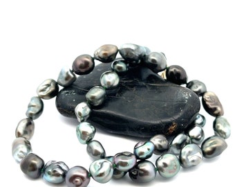 Rare 8-9mm Cultured Tahitian Keshi Pearl Strand with 14K Gold Clasp