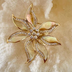 Striking Golden South Sea Mother of Pearl Broach/Pendant with White Topaz accent