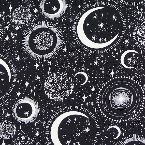 0,50 m Patchworkstoff Glow in the Dark Mond und Sterne