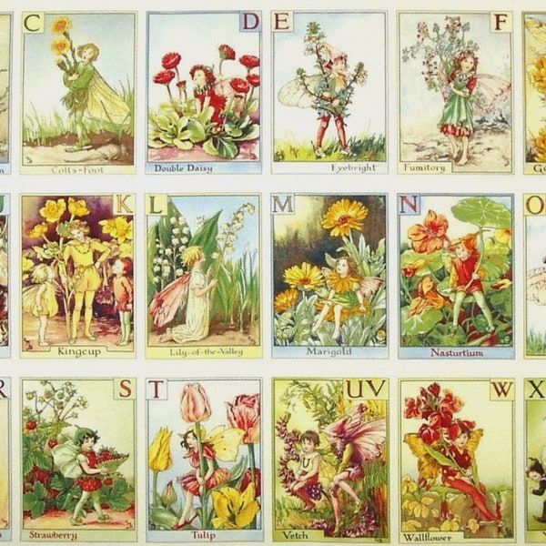 0,6 m Patchworkstoff Flower Fairies Elfen Alphabet Fairies Panel Baumwollstoff Webware Stoff