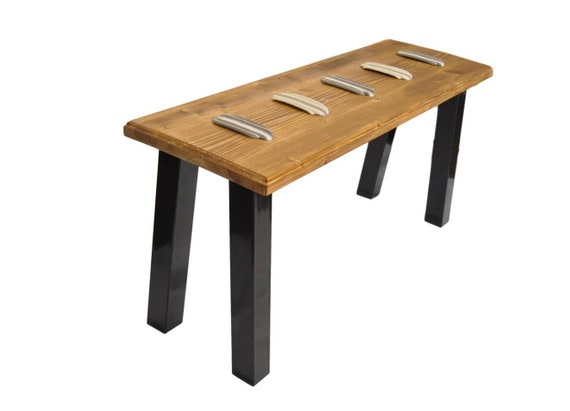 Lotta Handmade Wooden Bench Black Metal Legs Unique Detail Etsy