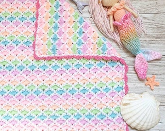 Mermaid Blanket Crochet Pattern baby girl/boy rainbow