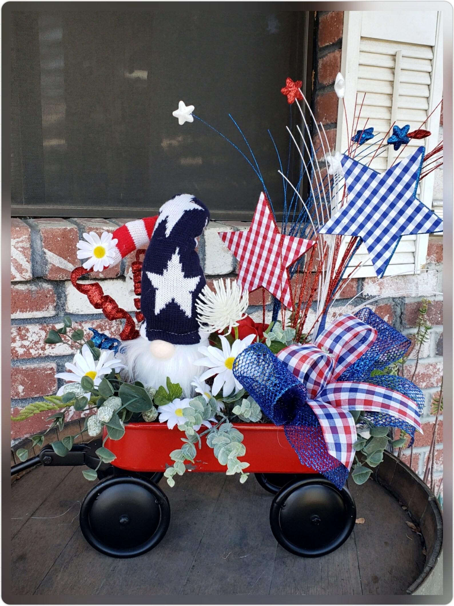 Patriotic Red Wagon Centerpiece With Gnome Red White and Blue Etsy