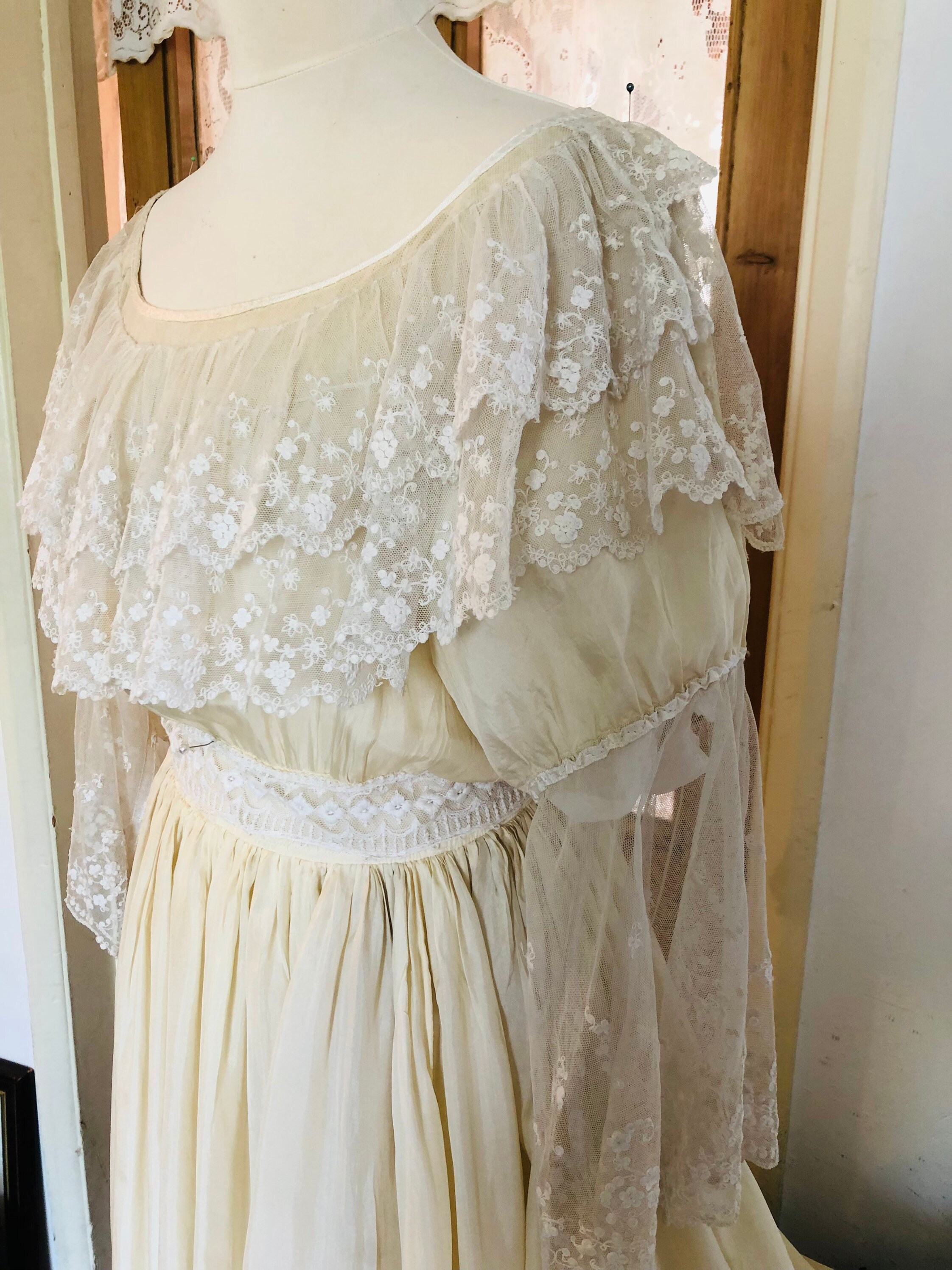 Vintage Antique Lace Silk Wedding Dress Etsy