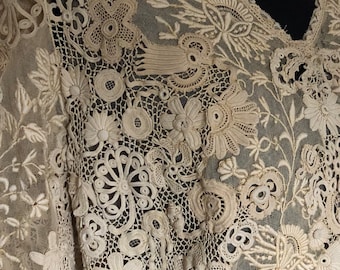 Chemisier Ancien Victorien/édouardien En Dentelle - Blanc Crème, Rubans, Fait Main, Style Irlandais