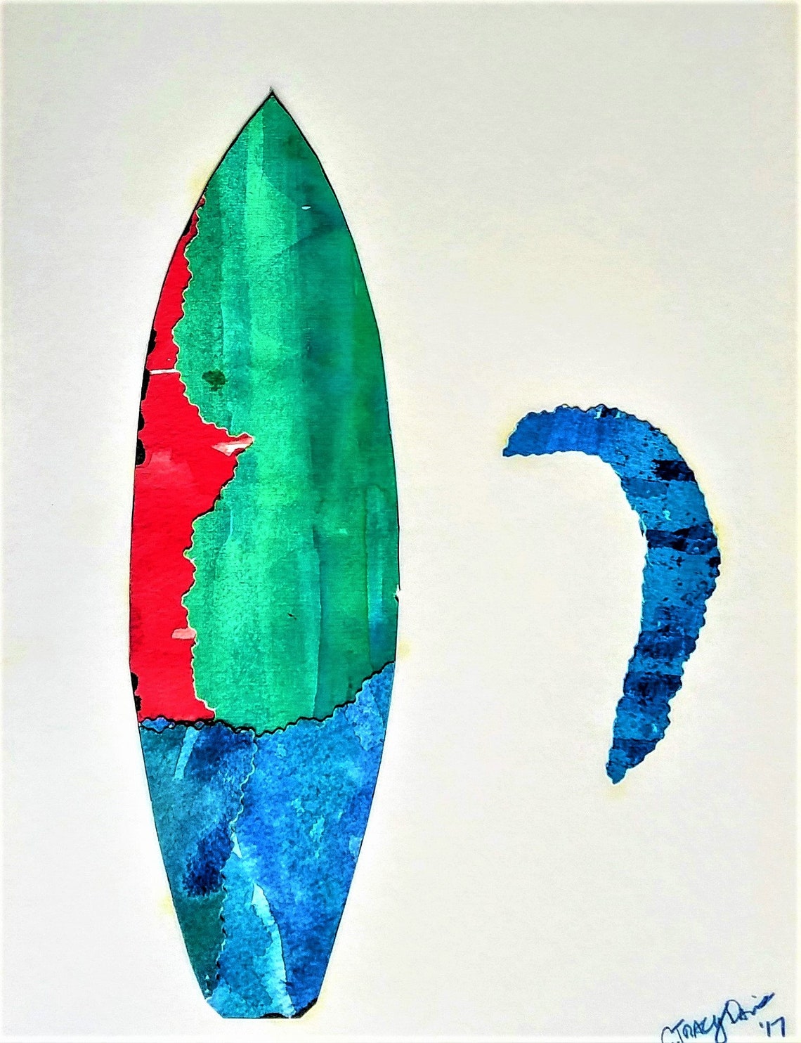 Abstract Mixed Media Collage Watercolor Acrylic on Paper Etsy