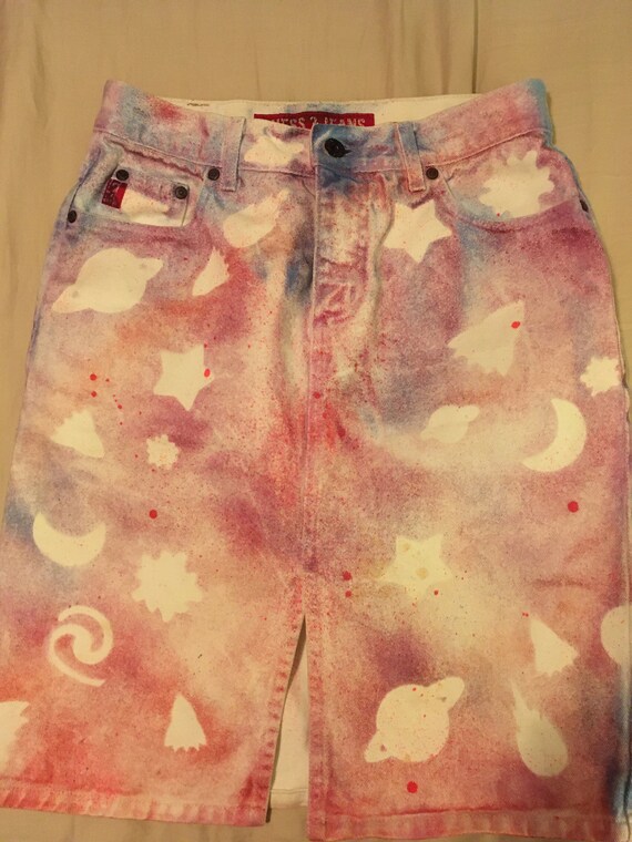 RESERVED* Guess skirt with stars, moons & planets