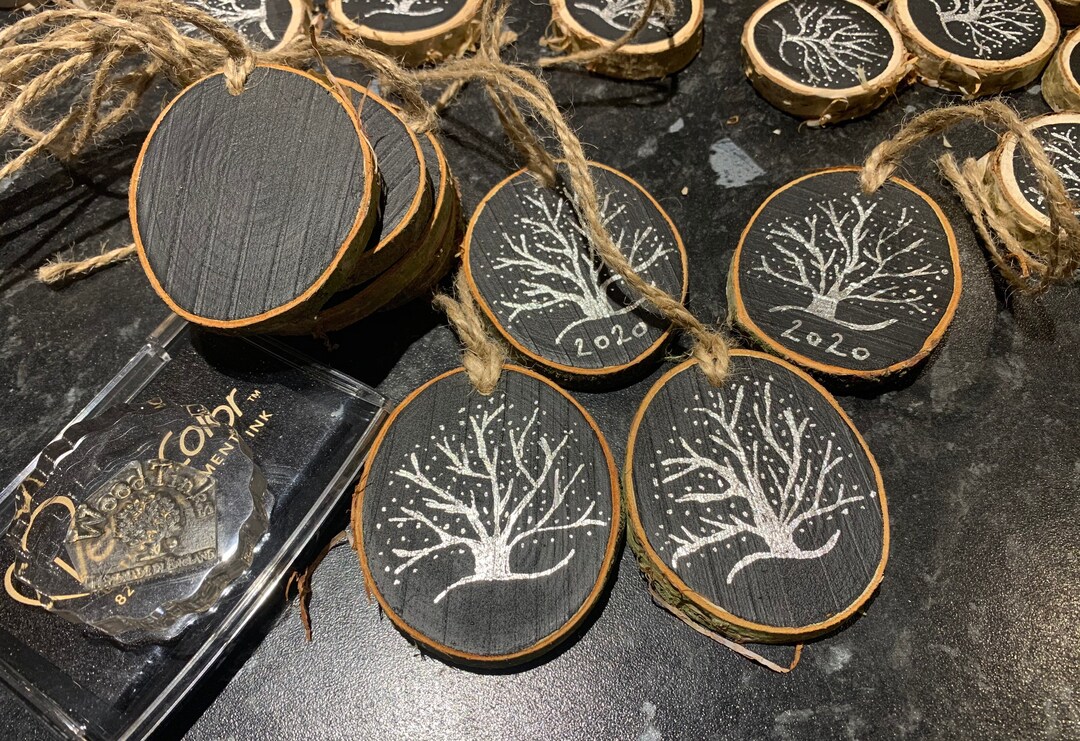 Hand-painted Silver Tree Wood Slice Christmas Ornament – Rustic Birch ...