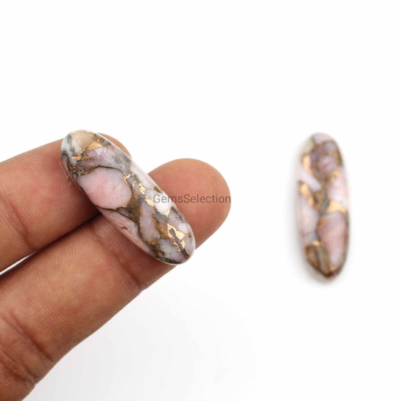 Pink Opal Copper 8x16mm To 10x30mm Smooth Cabochon Long Gemstone Opal Copper Loose Cabochon Flat Back Cabochons Pink Opal Cabochon