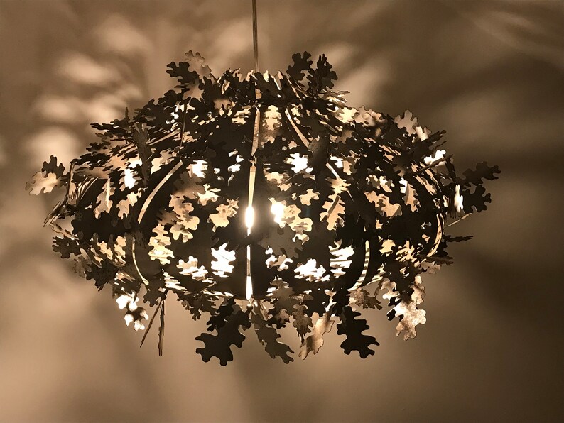 Metal Designer Light Fitting Oak Leaf Pendant Light Laser Etsy