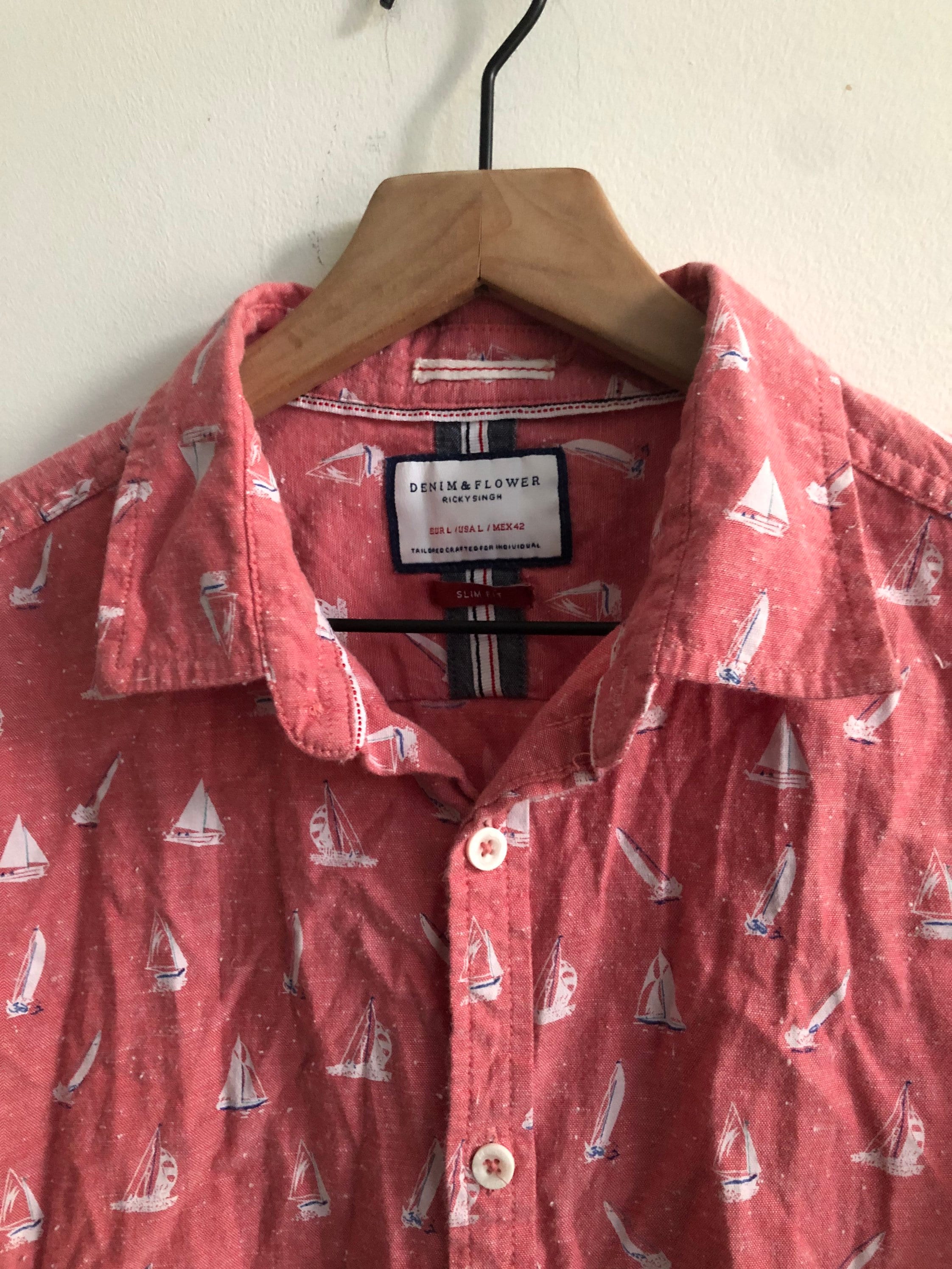Denim & Flower Red Button Down Shirt - Etsy