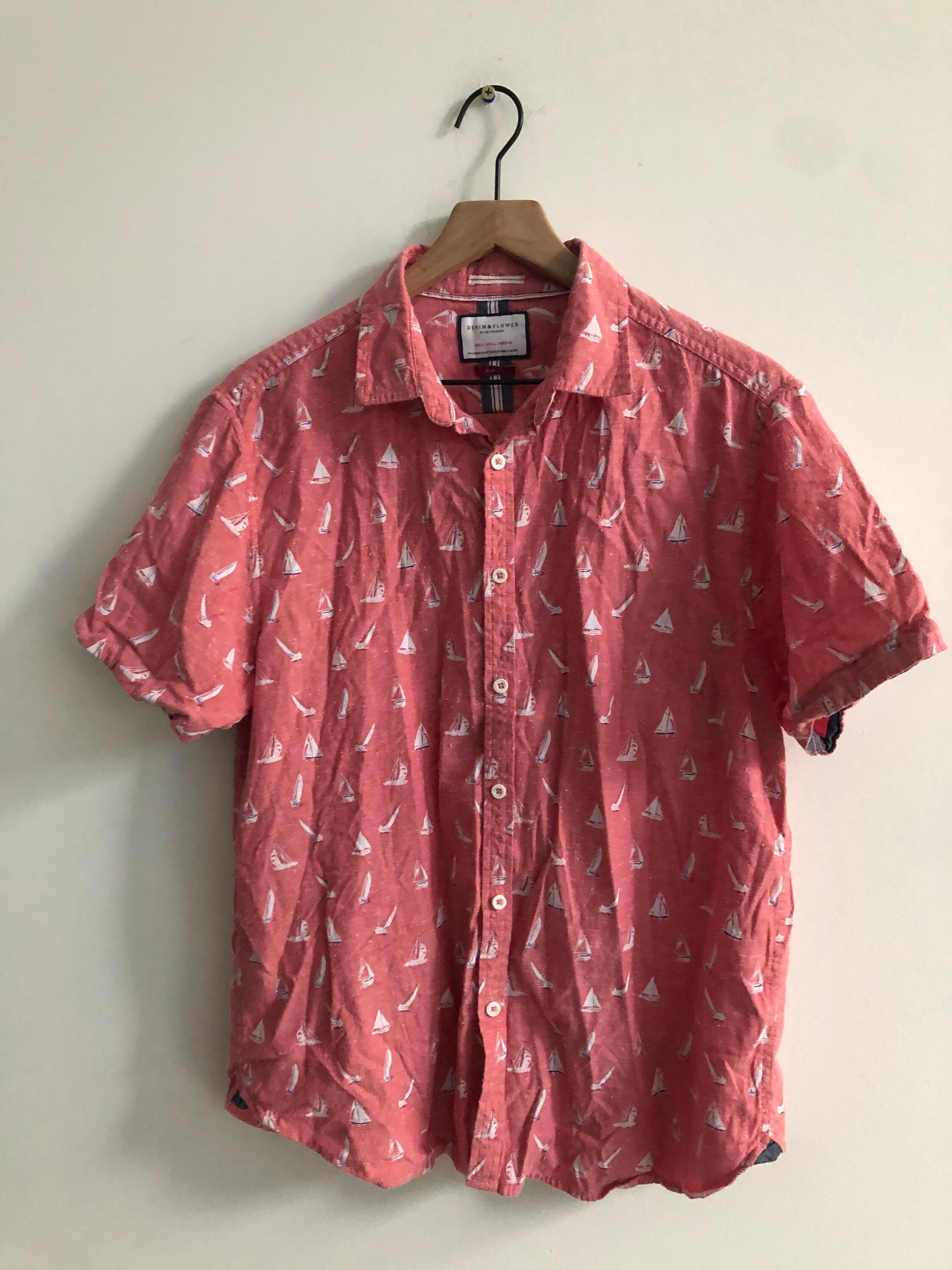 Denim \u0026 Flower Red Button Down Shirt 