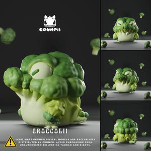 May include: A whimsical, green broccoli-shaped figurine with large, expressive eyes and a friendly pose. The figure has a light green base and a dark green top, with the word "CROCCOLII" below. The image also includes the brand logo and text.