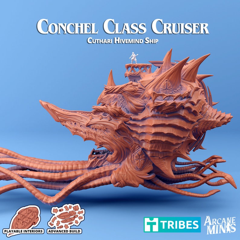 Cuthari Hivemind Cruiser - PLAYABLE SIZE - Conchel Class | Arcane Minis ...