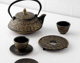 Cast Iron Teapot Set Gold