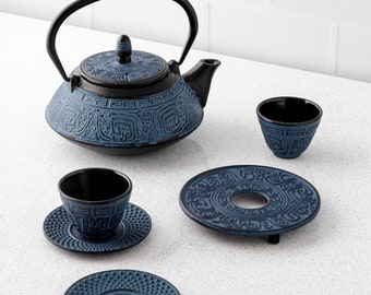 Cast Iron Teapot Set Blue