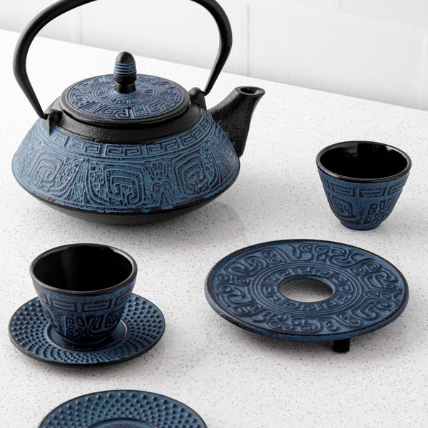 Cast Iron Teapot Set Blue