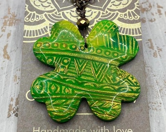 Four Leaf Clover Double-Sided Clay Necklace