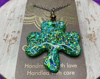 Glittery Shamrock Clay Necklace