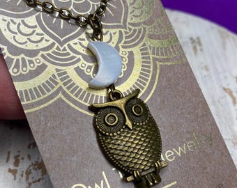 Crescent Moon Owl Necklace