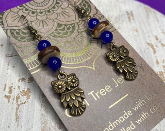 Blue Aventurine Owl Earrings