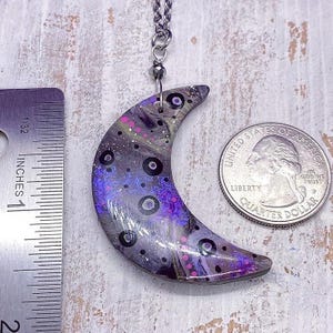 Artsy Clay Double-Sided Handmade + Hand Painted Crescent Moon Stainless Steel Necklace