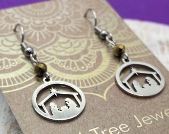 Oh Holy Night Silver Nativity Earrings