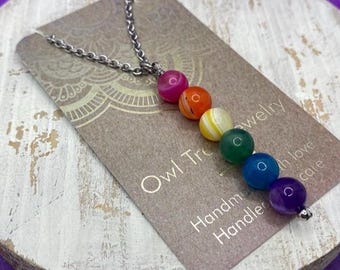 Rainbow Agate Wire Wrapped Necklace