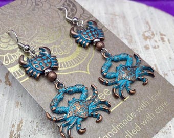 Crab Patina Earrings