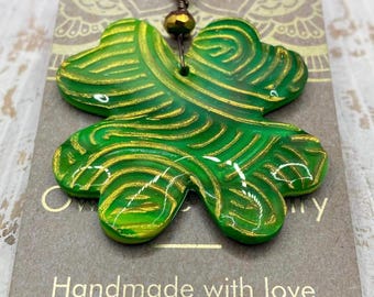 Four Leaf Clover Double-Sided Clay Necklace