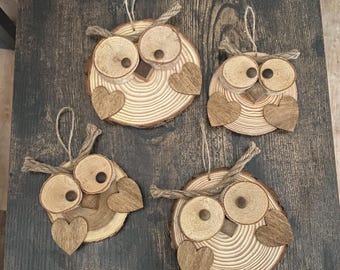 Owl Rustic Wooden Ornaments
