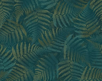 Forest Chatter Fabric Turquoise Ferns # D10295M-Q from Maywood Studios (ms139)