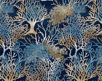 Seaside Serenity Fabric - Navy Coral - 2013-77   (bk108)