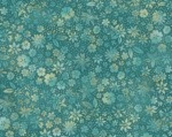 Forest Chatter Fabric - Turquoise Flowers  D10296M-Q (ms135)