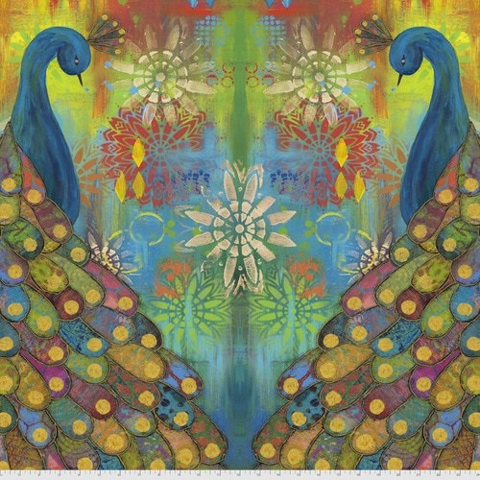 Pizzazz PEACOCK Quilting Fabric DOUBLE PANEL by Sue Penn for Etsy