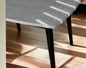 Modernist Wood and Formica Dining Table 1950s Geometric Black and White Pattern