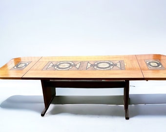 Large Dropleaf Dining Table with Tile Inset by Gangso Moble 1970s Poul Hermann Poulsen Design