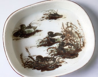 Nils Thorsson for Royal Copenhagen Dish Baca Earthenware with Eider Ducks. Circa 1965