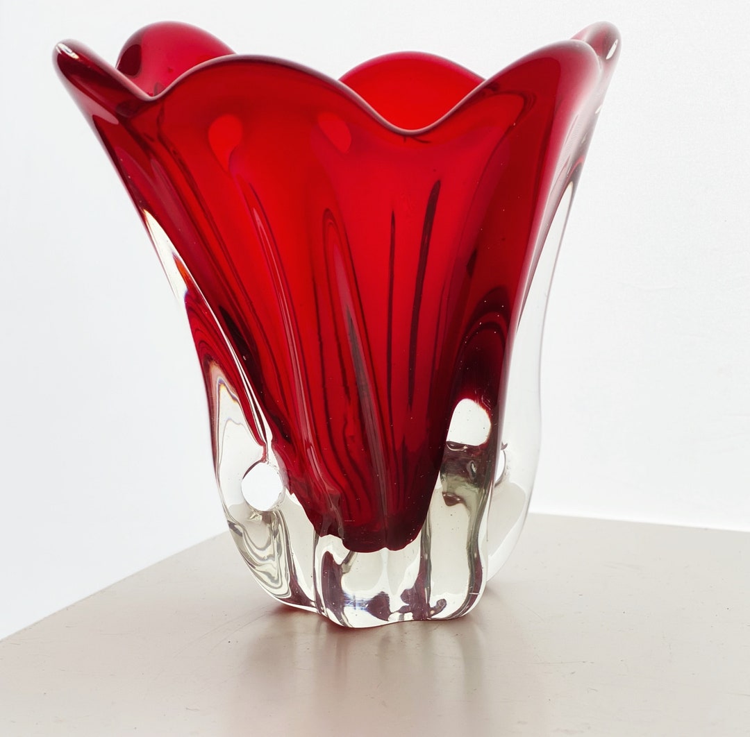 Dramatic Free Form 1950s Japanese Glass Vase Etsy