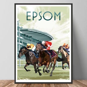 Epsom Racecourse print - Uk, Epsom poster, Racing print gift, Travel Poster Original Art Print, Wall Art Decor