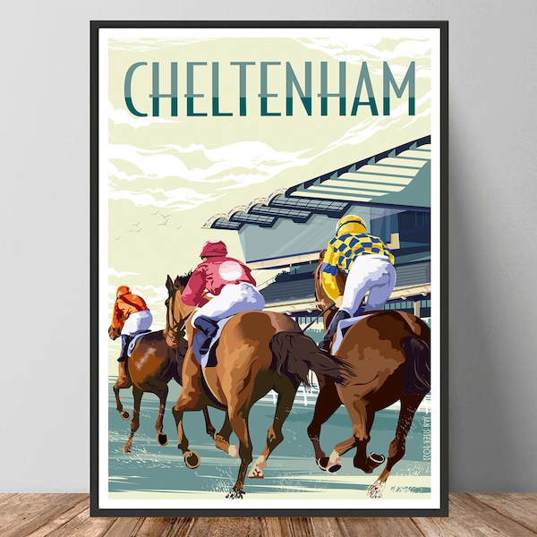 Cheltenham Racecourse print - Uk, Cheltenham poster, Racing print gift, Travel Poster Original Art Print, Wall Art Decor